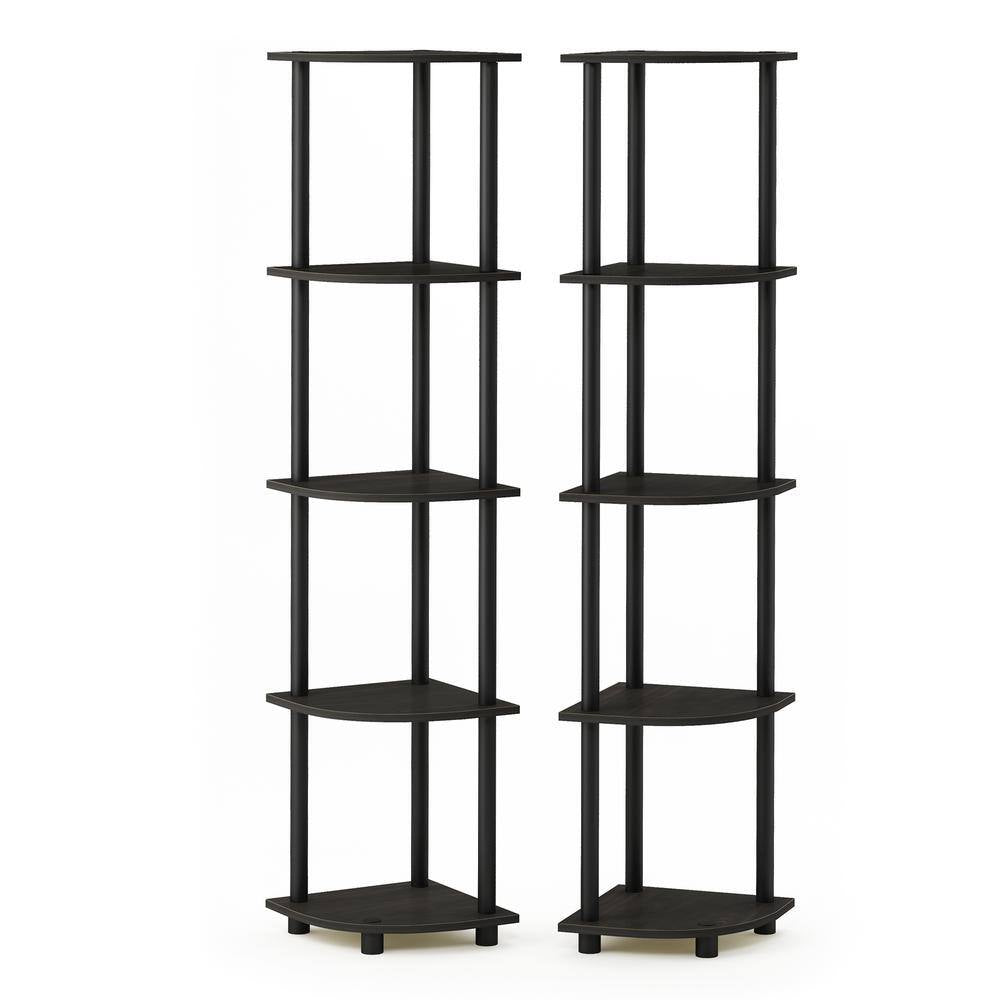 57.7 In. Black/Espresso Plastic 5-Shelf Corner Bookcase with Open Storage