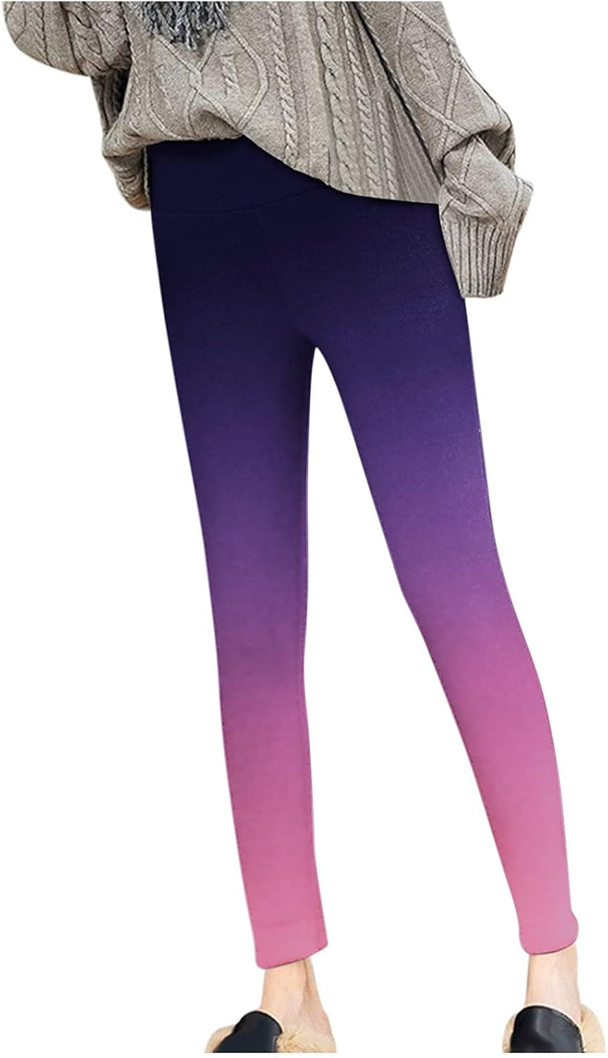 Fleece Lined Leggings Women, Christmas Elastic All-Match Warm Slim Long Boot Pants Leggings Running Sport Pants Purple, XXL