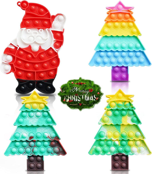 4 Pack Christmas Pop Push Its Fidget Toys,Simple Dimple Christmas Party Decor Santa Claus Christmas Tree Decoration for Kids Adults Stress Relief Poppers Games