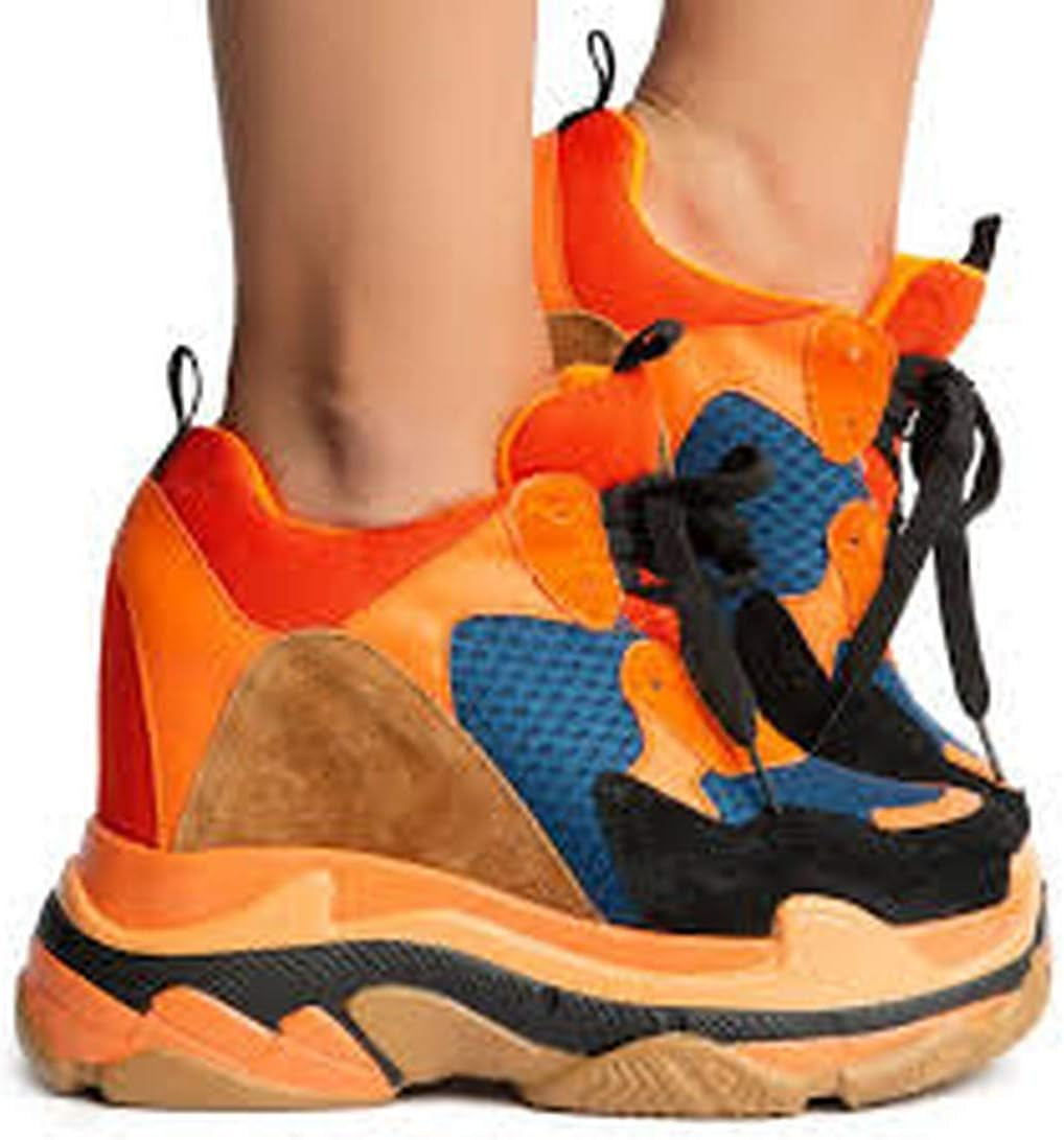 Women'S Platform Wedge Lace up Chunky Sporty Sneakers