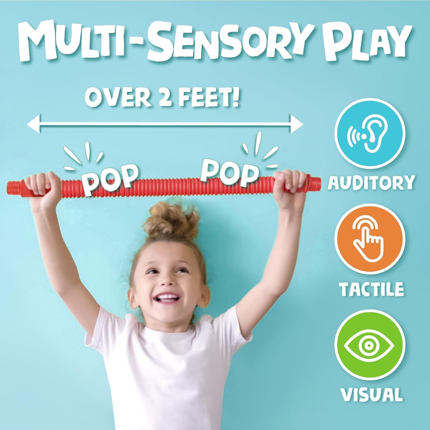 Pop Tubes - Sensory Toys - Toddler Toys - Imaginative Play & Stimulating Creative Learning - Hours of Fun for Kids - Tons of Ways to Play - Non-Mouthable Toy 3+ - 8 Pack Large