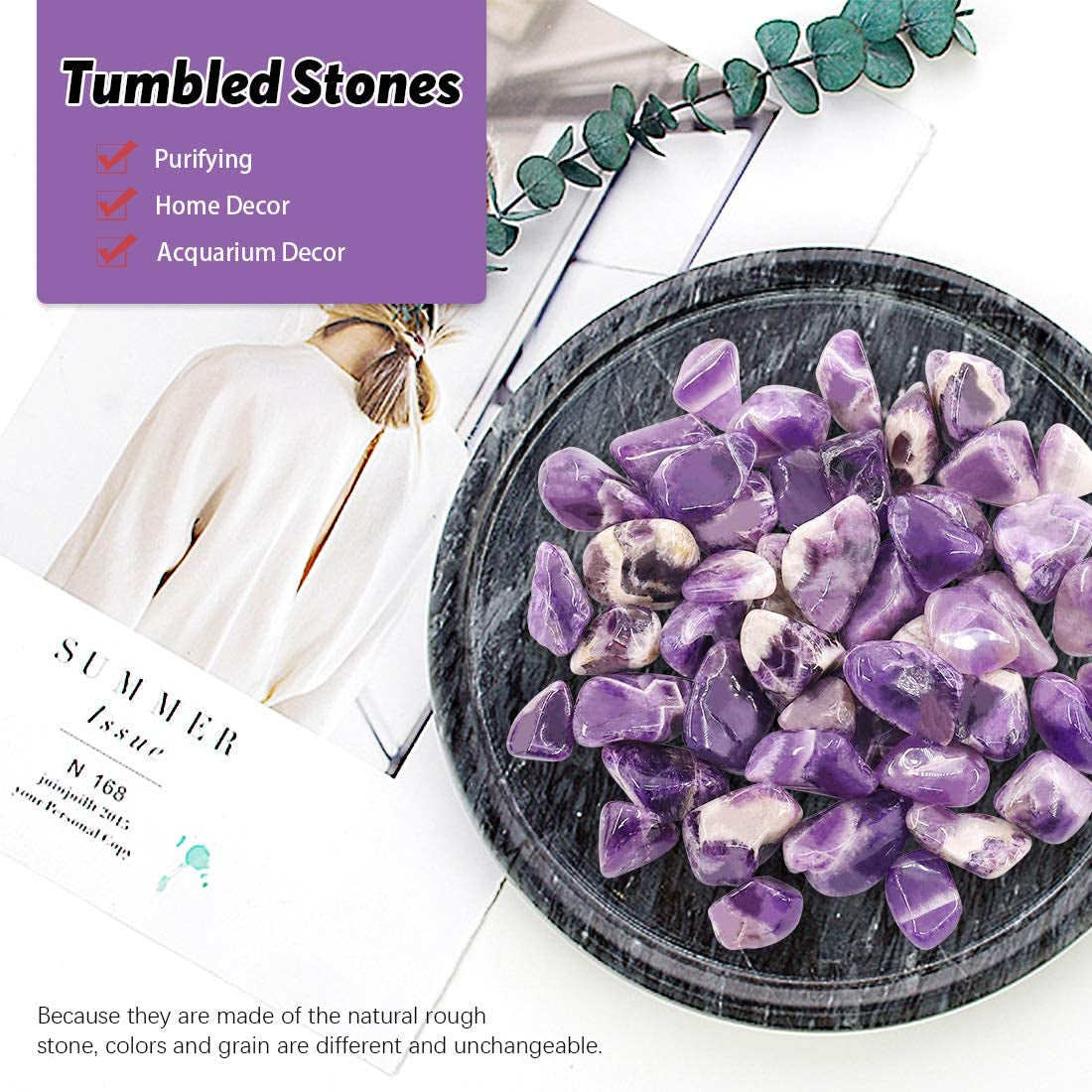 1Lb Bulk Large Natural Tumbled Polished Brazilian Stones Gemstone Healing Crystals Quartz for Wicca, Reiki, and Energy Crystal Healing (Amethyst about 1Lb/450G/16Oz/Bag)