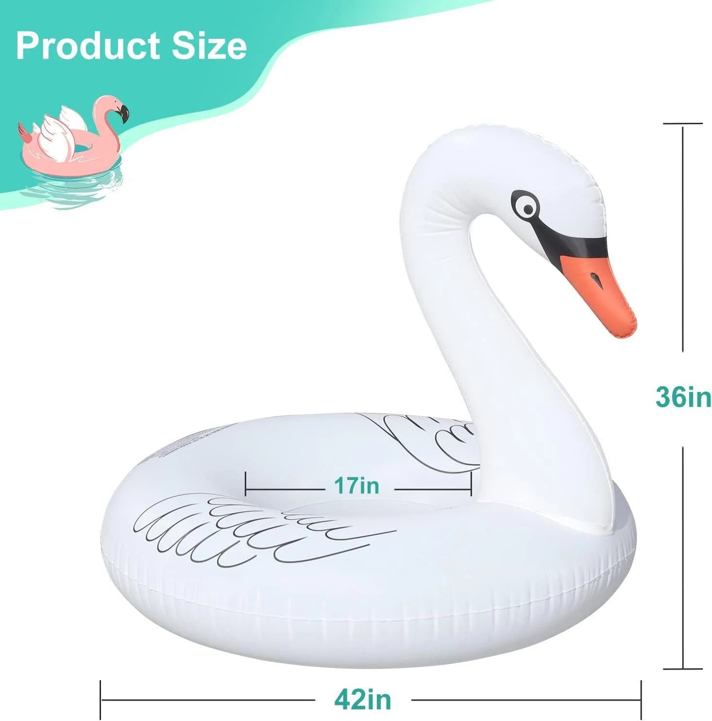 Solar-Powered White Swan Pool Float - 36" Inflatable LED Light-Up Pool Float for Adults & Kids, Eco-Friendly PVC, Quick Inflation, Color-Changing Night Lights for Pool Parties & Beach Fun