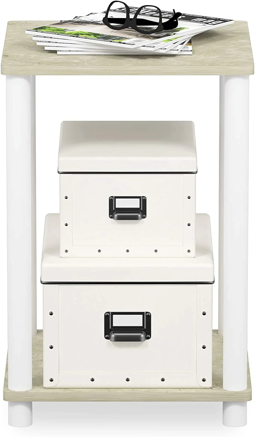 Turn-N-Tube Haydn End Table, Cream Faux Marble/White