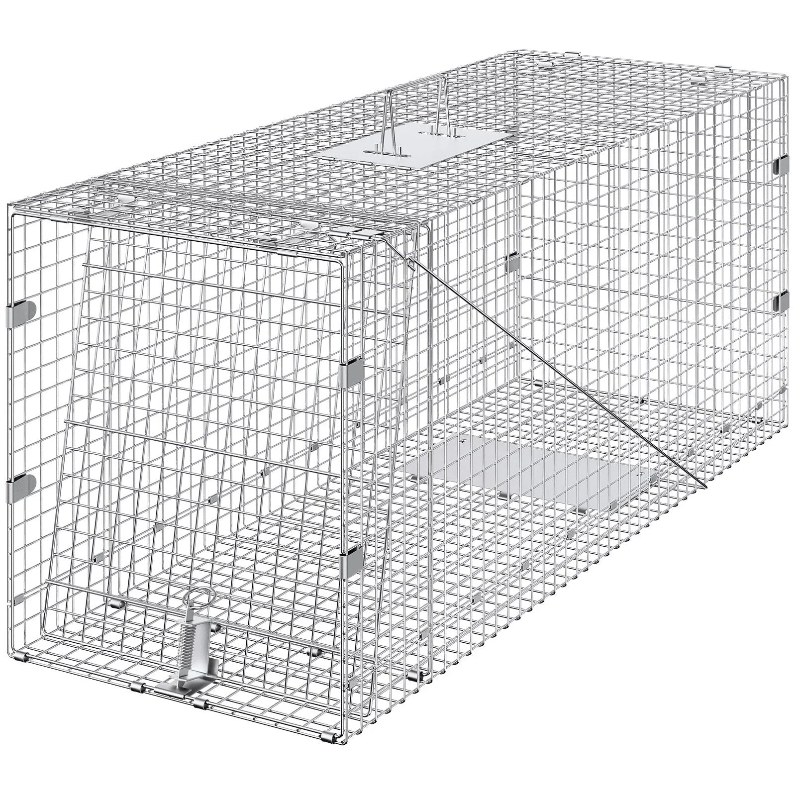 VEVOR Live Animal Cage Trap, 50 X 20 X 26 Humane Cat Trap Galvanized Iron, Folding Animal Trap with Handle for Stray Dogs, Armadillos, Raccoons, Marmots, Foxes