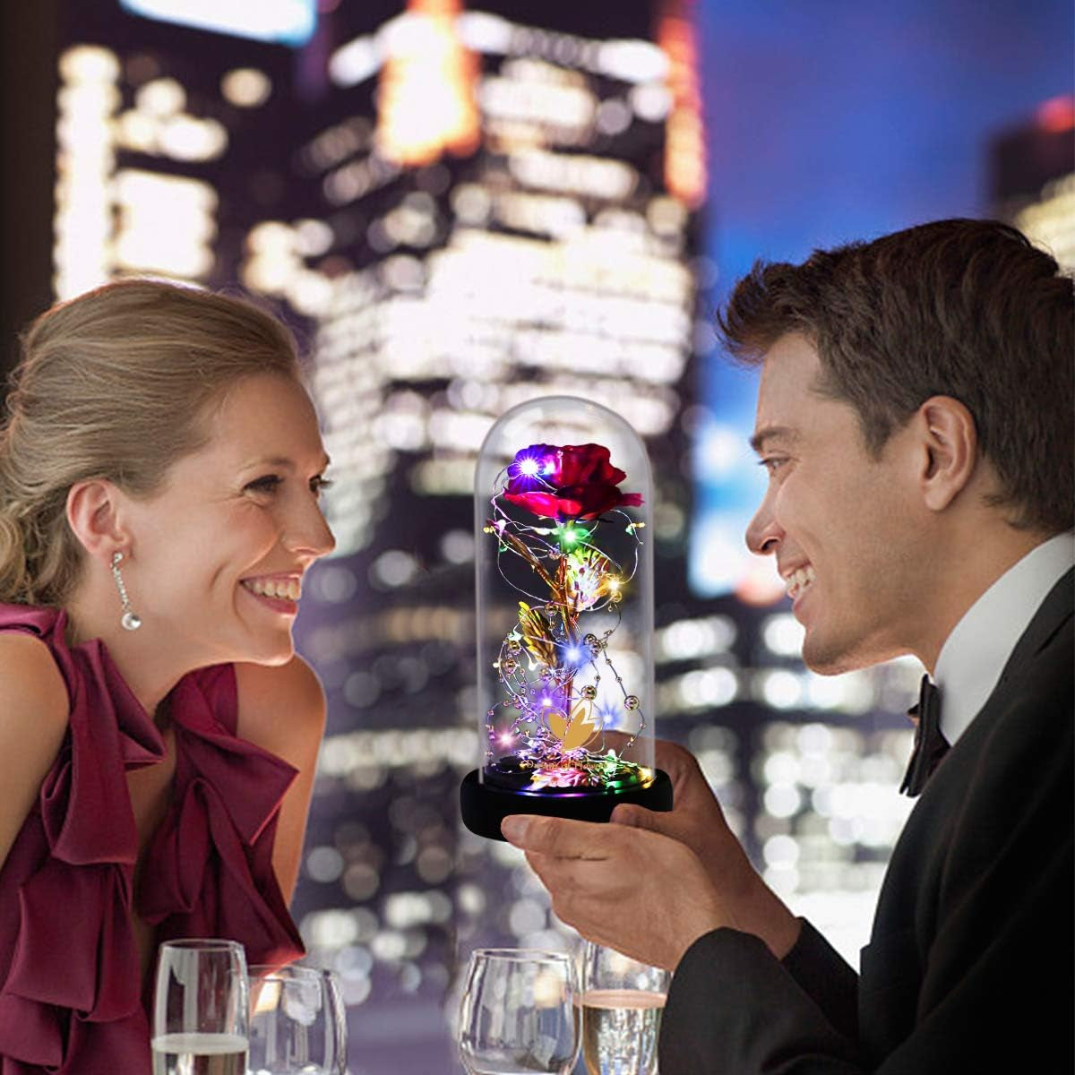 Mothers Day Rose Gifts for Women,Birthday Gifts for Women,Eternal Rose in Glass Dome with LED Lights, Beauty and the Beast Gift for Her, Forever Valentine.