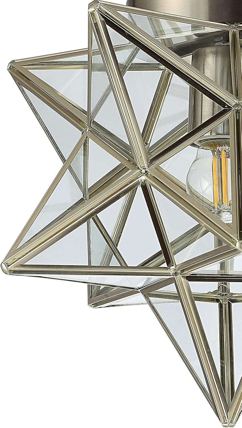 JYL9035E Stella 12" Moravian Star Metal/Glass LED Flush Mount, Contemporary, Transitional, Glam, Office, Living Room, Family Room, Dining Room, Kitchen, Bedroom, Hallway, Foyer, Nickel