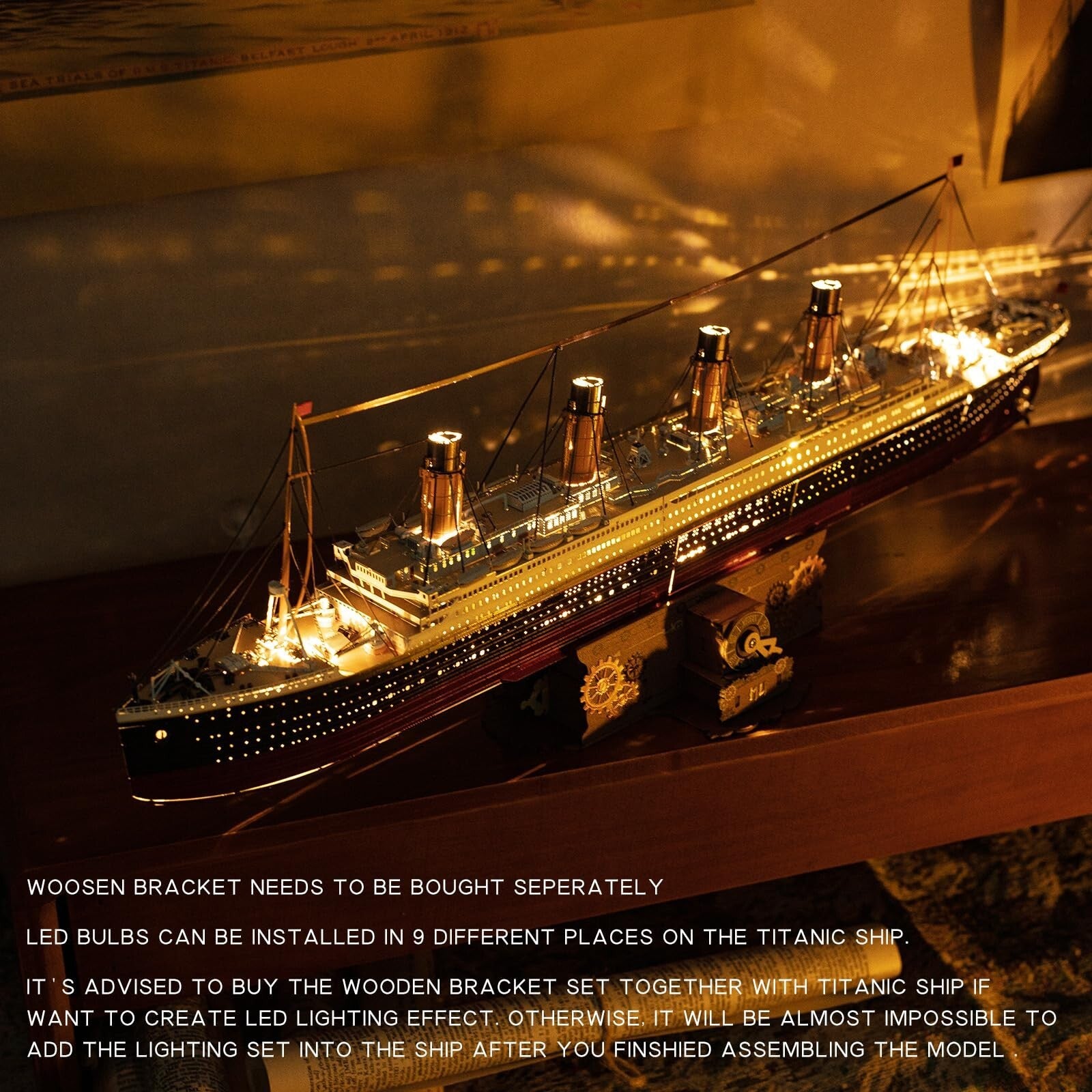 MU 3D Metal Puzzle for Adult Titanic Ship Model Building with LED Lighting, R...