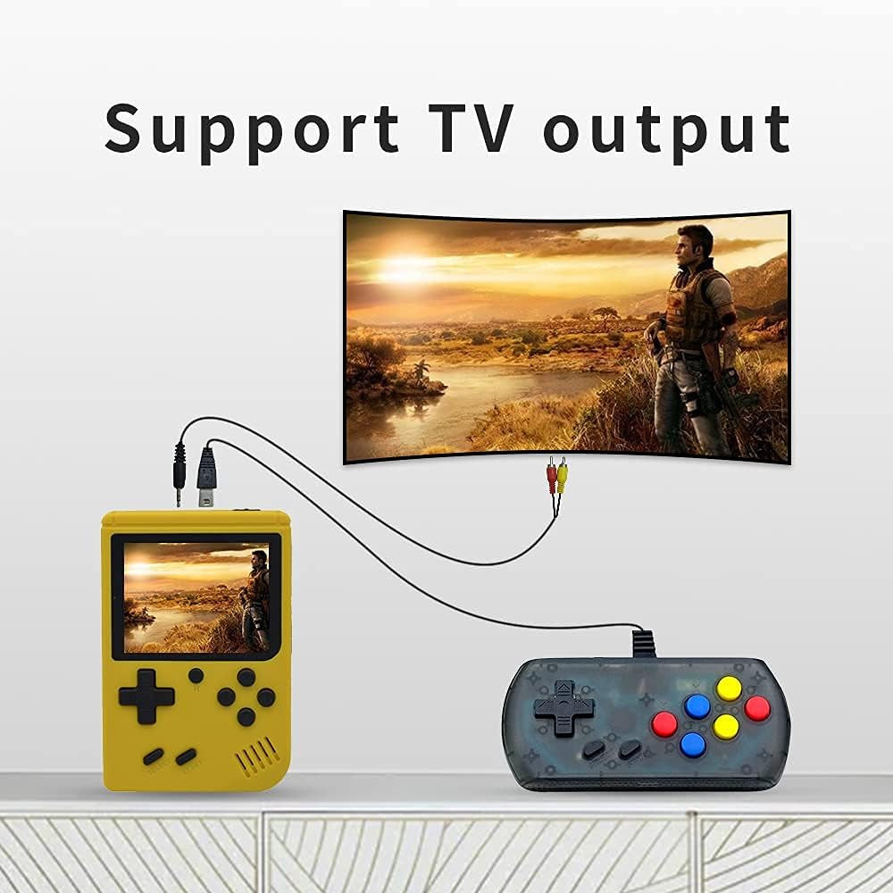 Retro FC Handheld Game Console，Retro Game Console Support 8 Bit FC Game, Built-In 500 Games,Portable Game Console 3.0 Inch Screen Supports TV Output Good Present for Kids Boy (Yellow)