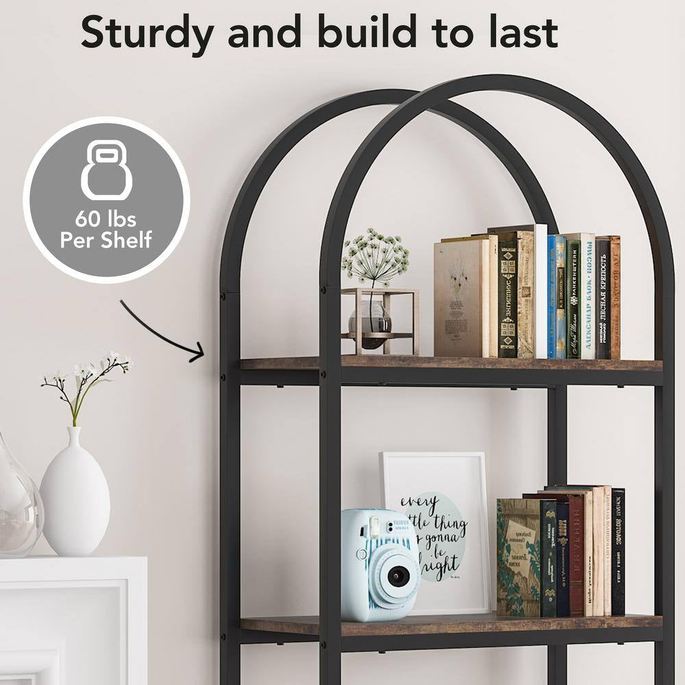 Jannelly 23.62 In. Brown Wood and Black Metal 4Tier Radial Corner Shelves Bookcase Storage Rack Plant Stand
