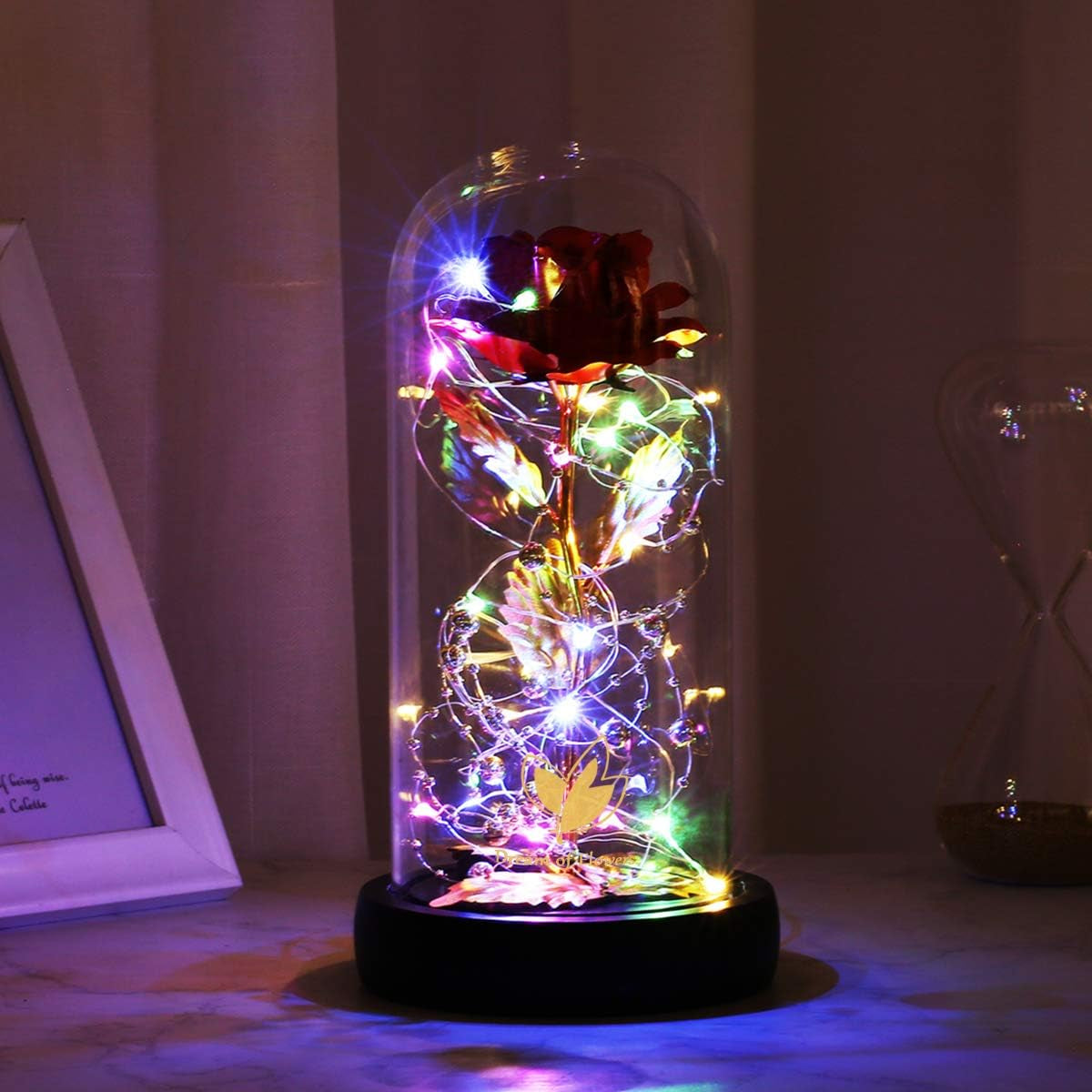 Mothers Day Rose Gifts for Women,Birthday Gifts for Women,Eternal Rose in Glass Dome with LED Lights, Beauty and the Beast Gift for Her, Forever Valentine.