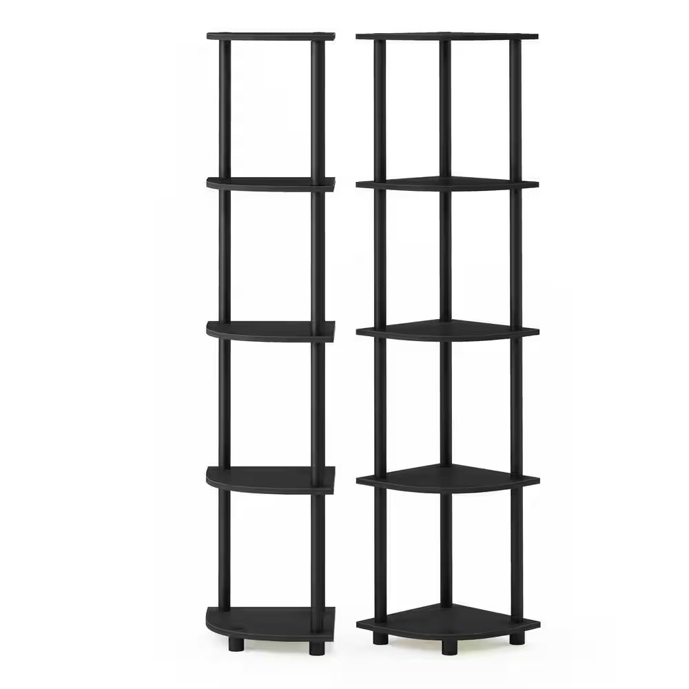 57.7 In. Black/Espresso Plastic 5-Shelf Corner Bookcase with Open Storage
