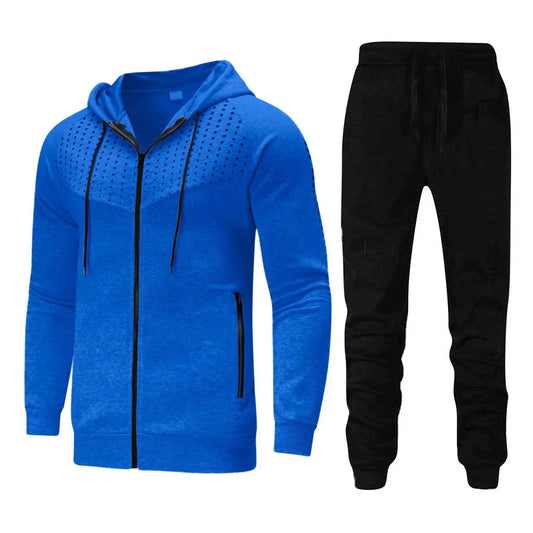 Men'S Tracksuit Soft Hooded Jogging Sweatsuits Full-Zip Pullover Coats 2 Pieces Sports Outfits Set Sportsuits