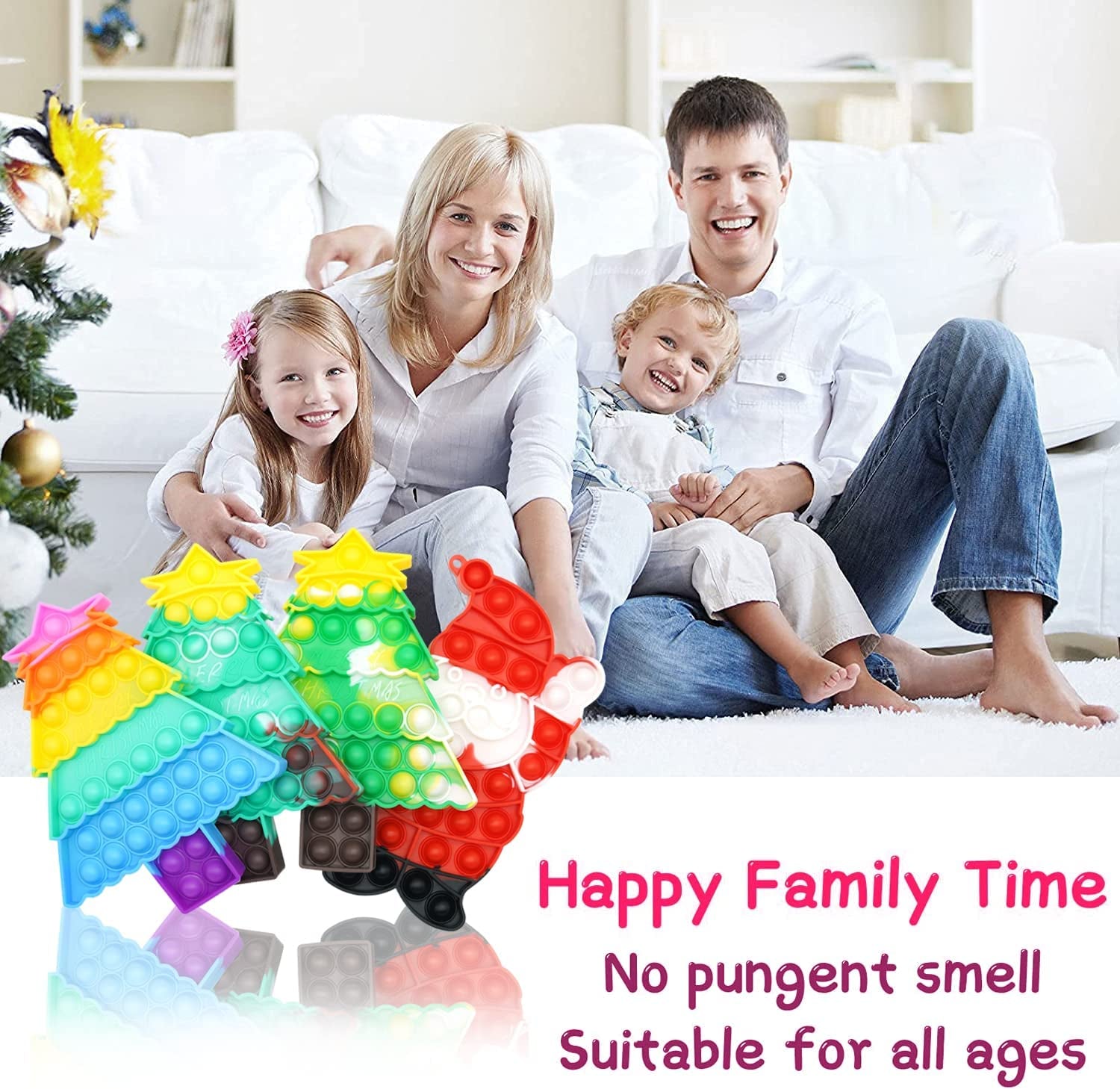 4 Pack Christmas Pop Push Its Fidget Toys,Simple Dimple Christmas Party Decor Santa Claus Christmas Tree Decoration for Kids Adults Stress Relief Poppers Games