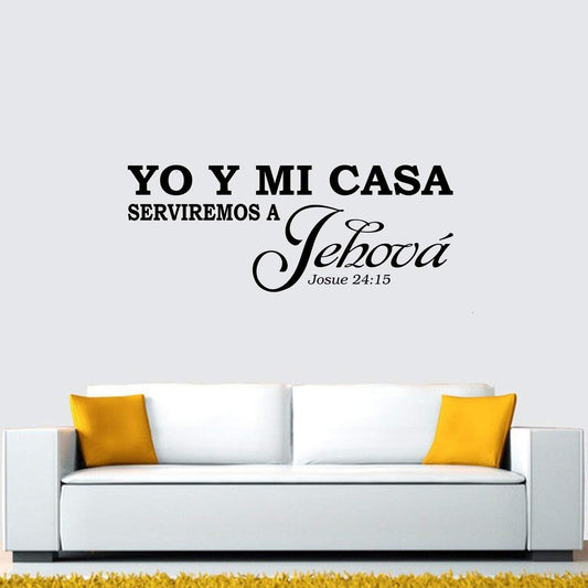 Yo Y Mi Casa Serviremos a Jehová, Bible Verse Wall Decal, Living Room Quotes Scripture Christian Prayer Religious Faith Jesus God Bedroom Positive Home Art Decor Vinyl Stickers Espanol 23"X9"