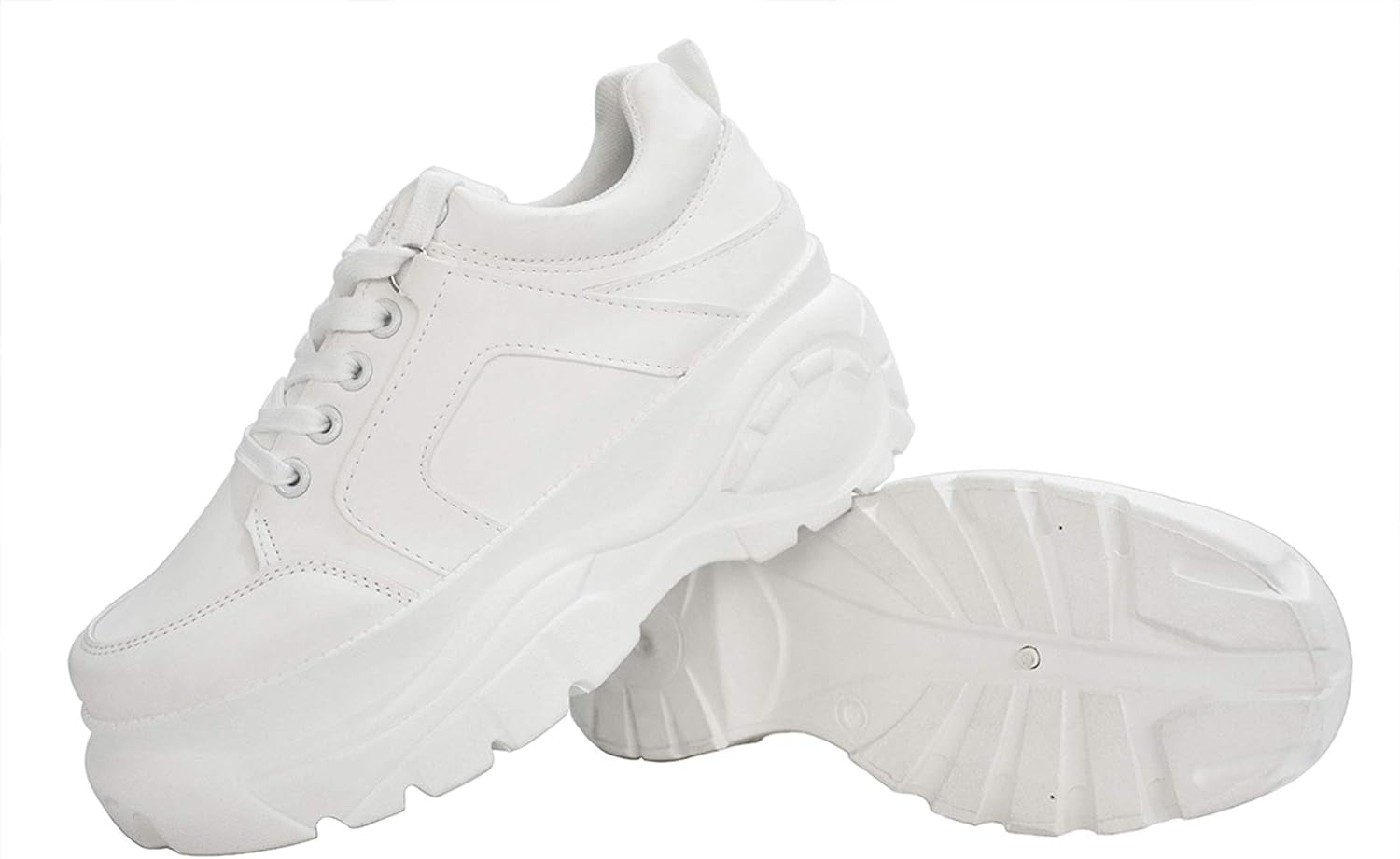 Women Chunky Dad Fashion Sneakers Holographic Iridescent Metallic Tennis Shoes (White,8B(M) US)