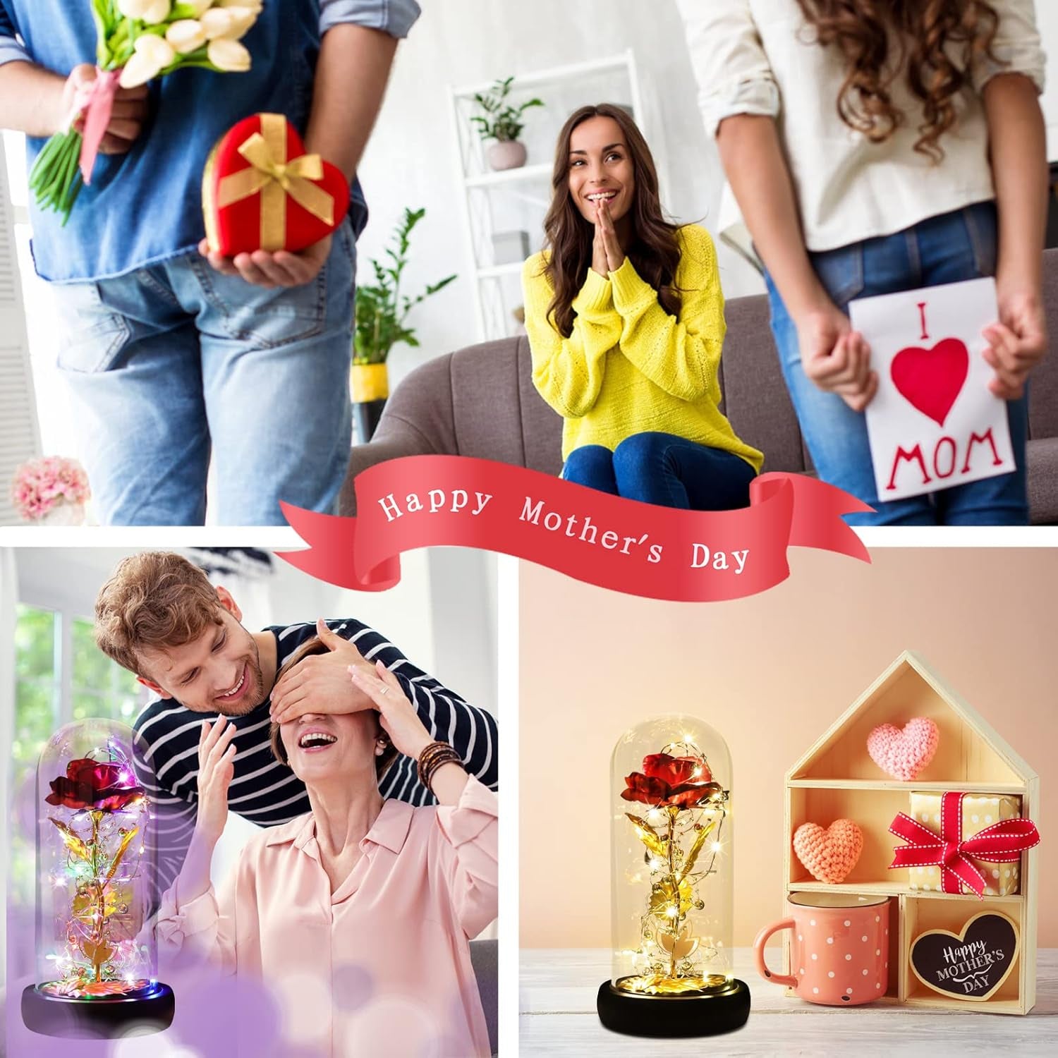 Mothers Day Rose Gifts for Women,Birthday Gifts for Women,Eternal Rose in Glass Dome with LED Lights, Beauty and the Beast Gift for Her, Forever Valentine.